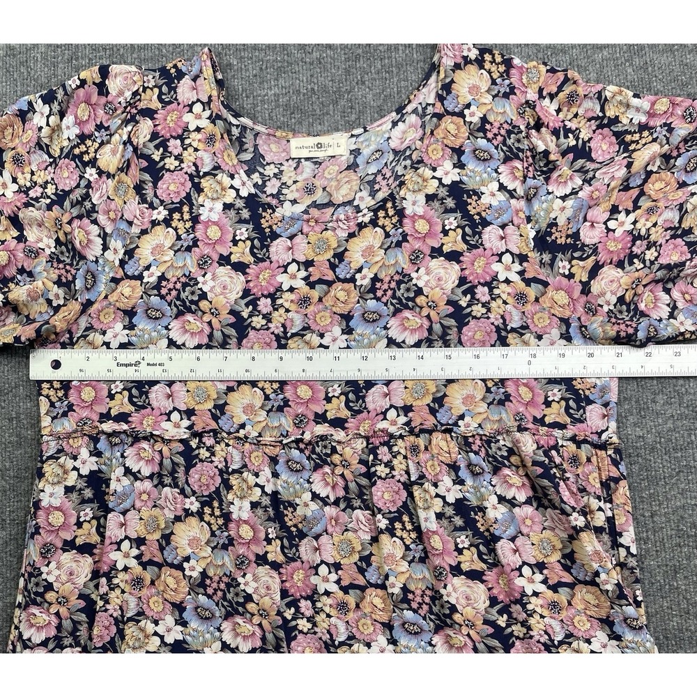 Natural Life Maxi Dress Women's Large Cottagecore Floral Short Sleeve Round Neck - Picture 6 of 7